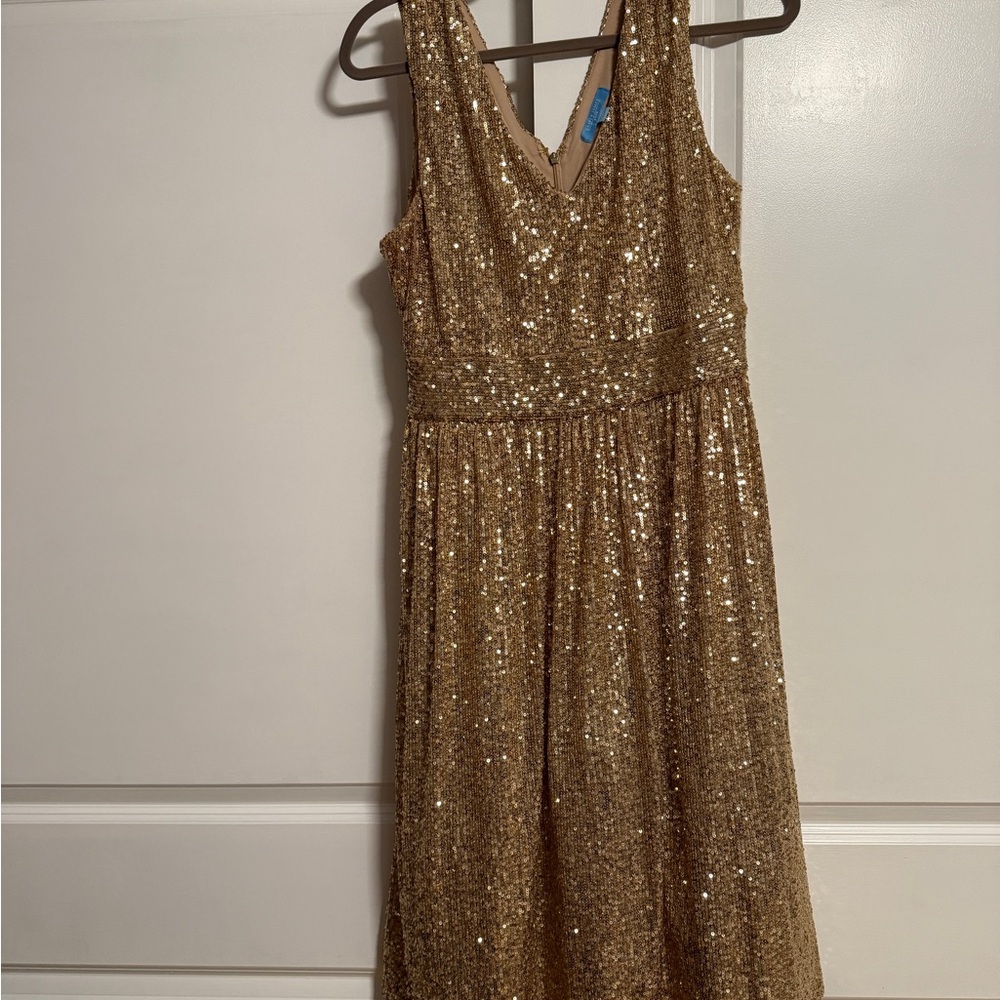 Draper James Gold Sequin V-Neck Dress